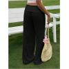 image:imageWomens Wide Leg Linen Pants Low Rise Foldover Casual Lounge Pants Vacation TrousersBlack