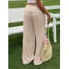 image:imageWomens Wide Leg Linen Pants Low Rise Foldover Casual Lounge Pants Vacation TrousersLight Apricot