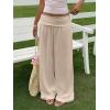 image:imageWomens Wide Leg Linen Pants Low Rise Foldover Casual Lounge Pants Vacation TrousersLight Apricot