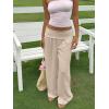 image:imageWomens Wide Leg Linen Pants Low Rise Foldover Casual Lounge Pants Vacation TrousersLight Apricot