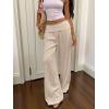 image:imageWomens Wide Leg Linen Pants Low Rise Foldover Casual Lounge Pants Vacation TrousersLight Apricot