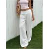image:imageWomens Wide Leg Linen Pants Low Rise Foldover Casual Lounge Pants Vacation TrousersWhite