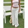 image:imageWomens Wide Leg Linen Pants Low Rise Foldover Casual Lounge Pants Vacation TrousersWhite