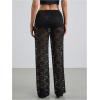 image:imageWomens Y2K Floral Lace See Through Pants Sheer Straight Leg Long Pants Club WearBlack