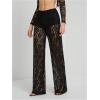 image:imageWomens Y2K Floral Lace See Through Pants Sheer Straight Leg Long Pants Club WearBlack