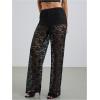 image:imageWomens Y2K Floral Lace See Through Pants Sheer Straight Leg Long Pants Club WearBlack