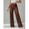 image:imageWomens Y2K Floral Lace See Through Pants Sheer Straight Leg Long Pants Club WearBrown