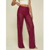 image:imageWomens Y2K Floral Lace See Through Pants Sheer Straight Leg Long Pants Club WearBurgundy
