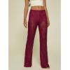 image:imageWomens Y2K Floral Lace See Through Pants Sheer Straight Leg Long Pants Club WearBurgundy