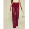 image:imageWomens Y2K Floral Lace See Through Pants Sheer Straight Leg Long Pants Club WearBurgundy