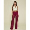 image:imageWomens Y2K Floral Lace See Through Pants Sheer Straight Leg Long Pants Club WearBurgundy
