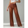 image:imageWomens Y2K Floral Lace See Through Pants Sheer Straight Leg Long Pants Club WearCoffee Brown