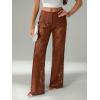 image:imageWomens Y2K Floral Lace See Through Pants Sheer Straight Leg Long Pants Club WearCoffee Brown