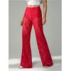 image:imageWomens Y2K Floral Lace See Through Pants Sheer Straight Leg Long Pants Club WearRed
