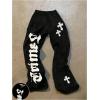image:imageWomens Y2K Retro Letter Graphic Sweatpants Elastic Waist Wide Leg Drippy Pants Trousers StreetwearPure Black