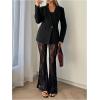 image:imageWomens Y2k Floral Lace Sheer Mesh Patchwork Pants Flared Gothic Elastic Waisted Bell Bottoms Trousers PantsBlack