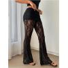 image:imageWomens Y2k Floral Lace Sheer Mesh Patchwork Pants Flared Gothic Elastic Waisted Bell Bottoms Trousers PantsBlack