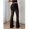 image:imageWomens Y2k Floral Lace Sheer Mesh Patchwork Pants Flared Gothic Elastic Waisted Bell Bottoms Trousers PantsBlack