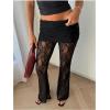 image:imageWomens Y2k Floral Lace Sheer Mesh Patchwork Pants Flared Gothic Elastic Waisted Bell Bottoms Trousers PantsBlack