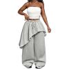 image:imageWomens Asymmetrical Hem Skirt Pants Drawstring Waisted Wide Leg Trousers StreetwearGrey