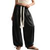 image:imageWomens Baggy Harem Pants Drawstring Waist Wide Leg Sweatpants Boho Casual Trousers Joggers with PocketsBlack