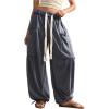 image:imageWomens Baggy Harem Pants Drawstring Waist Wide Leg Sweatpants Boho Casual Trousers Joggers with PocketsDark Grey