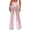 image:imageWomens Cover Up Beach Pants Hollow Out Drawstring High Elastic Waist Swimsuit Beach Cover Up PantsPink