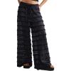 image:imageWomens Crochet Lace Pants Ruffle Layered Elastic Waist Mesh Bathing Suit Cover Up Beach PantsBlack