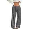 image:imageWomens Drawstring Waist Straight Streetwear Long Wide Leg Pants Casual Loose Baggy Workout Long Fall SweatpantsDark Grey