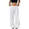 image:imageWomens Drawstring Waist Straight Streetwear Long Wide Leg Pants Casual Loose Baggy Workout Long Fall SweatpantsWhite