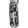 image:imageWomens High Waisted Wide Leg Pants Casual Cow Graphic Baggy Pajama Pants TrousersBlack With White