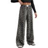 image:imageWomens Leopard Print Wide Leg Pants Patched Elastic Waist Casual Loose TrousersBlack