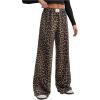 image:imageWomens Leopard Print Wide Leg Pants Patched Elastic Waist Casual Loose TrousersBrown