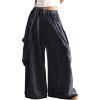image:imageWomens Ruched Flowy Pants High Waisted Washed Baggy Pants Wide Leg Streetwear TrousersBlack