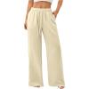 image:imageWomens Straight Wide Leg Linen Pants Drawstring High Waisted Casual Long Trousers with PocketsApricot