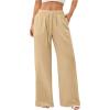 image:imageWomens Straight Wide Leg Linen Pants Drawstring High Waisted Casual Long Trousers with PocketsApricot Beige