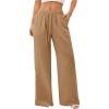 image:imageWomens Straight Wide Leg Linen Pants Drawstring High Waisted Casual Long Trousers with PocketsBrown