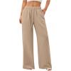 image:imageWomens Straight Wide Leg Linen Pants Drawstring High Waisted Casual Long Trousers with PocketsPure Khaki