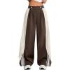 image:imageWomens Striped Side Streetwear Pants Wide Leg Button Front Casual TrousersMulticolor