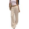 image:imageWomens Wide Leg Linen Pants Low Rise Foldover Casual Lounge Pants Vacation TrousersLight Apricot