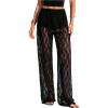 image:imageWomens Y2K Floral Lace See Through Pants Sheer Straight Leg Long Pants Club WearLace Black