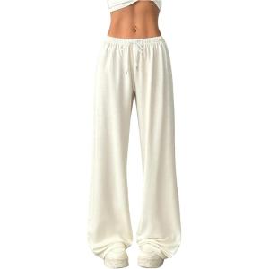 image:imageWomens Acid Washed Baggy Sweatpants Drawstring Waist Wide Straight Leg Track PantsBeige