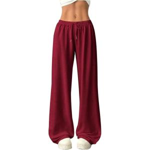 image:imageWomens Acid Washed Baggy Sweatpants Drawstring Waist Wide Straight Leg Track PantsBurgundy
