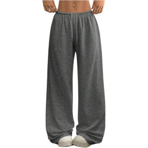 image:imageWomens Acid Washed Baggy Sweatpants Drawstring Waist Wide Straight Leg Track PantsDark Grey