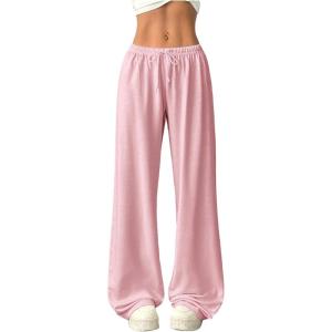 image:imageWomens Acid Washed Baggy Sweatpants Drawstring Waist Wide Straight Leg Track PantsPink
