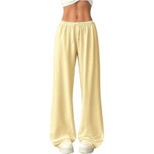 image:imageWomens Acid Washed Baggy Sweatpants Drawstring Waist Wide Straight Leg Track PantsYellow