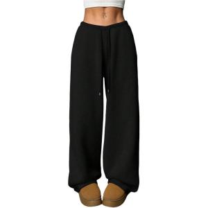 image:imageWomens Baggy Sweatpants Drawstring Waist Wide Leg Pants Athletic Running Track Sweat Pants JoggersBlack