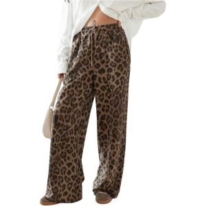 image:imageWomens Cheetah Graphic Pants Drawstring Waisted Wide Leg Trousers Y2k Streetwear PantsMulticolor