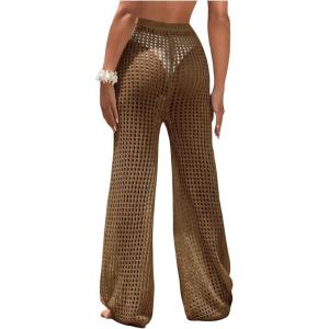 image:imageWomens Cover Up Beach Pants Hollow Out Drawstring High Elastic Waist Swimsuit Beach Cover Up PantsBronze