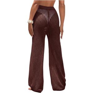 image:imageWomens Cover Up Beach Pants Hollow Out Drawstring High Elastic Waist Swimsuit Beach Cover Up PantsRedwood